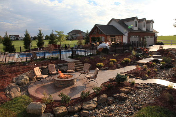 Stamped Concrete Firepit Patio and Walkways
